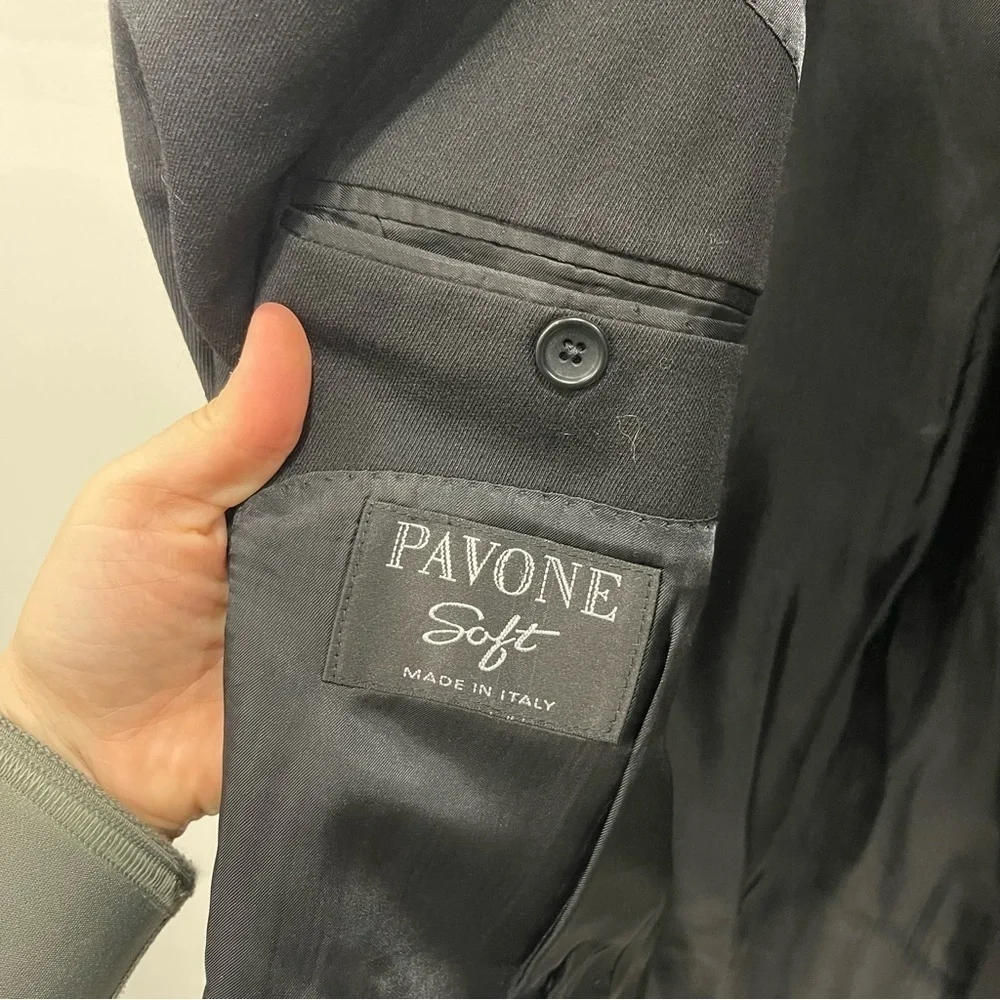 Pavone Soft Zignone Wool Three Button Suit Jacket Size 43 Regular Black